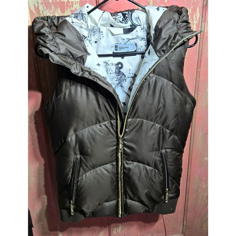 Bonfire Snowboarding Full Zip Hooded Down Filled Puffer Vest Womens‎ S Brown